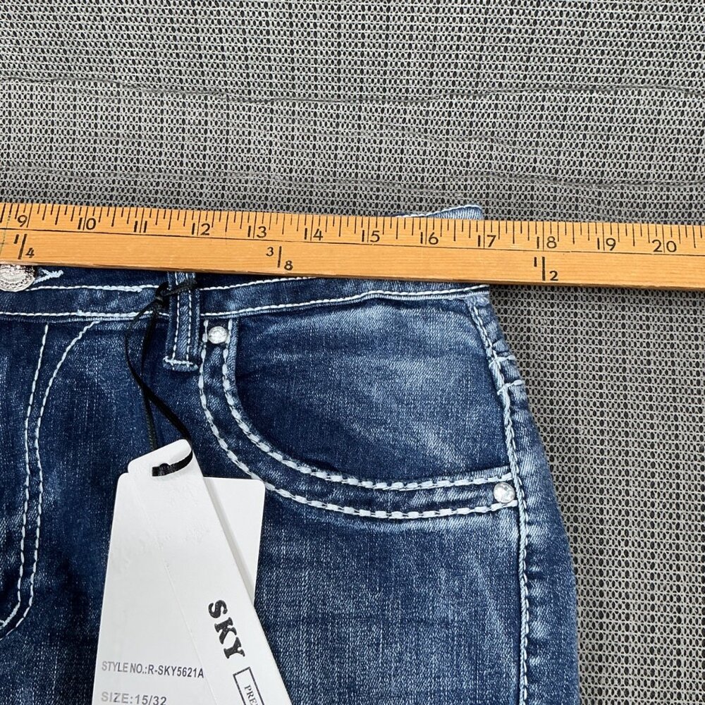Sky Womens Size 15/16 Blue Super Soft Flare Jeans Denim Embroidered Pockets - Picture 5 of 15